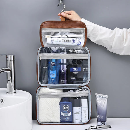 Trousse de Toilette Homme en cuir PU.