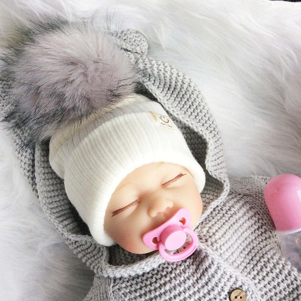 Bonnet Bébé (4-12 mois) - bonnet enfant garçon pompon - rayures vertes  noires blanches